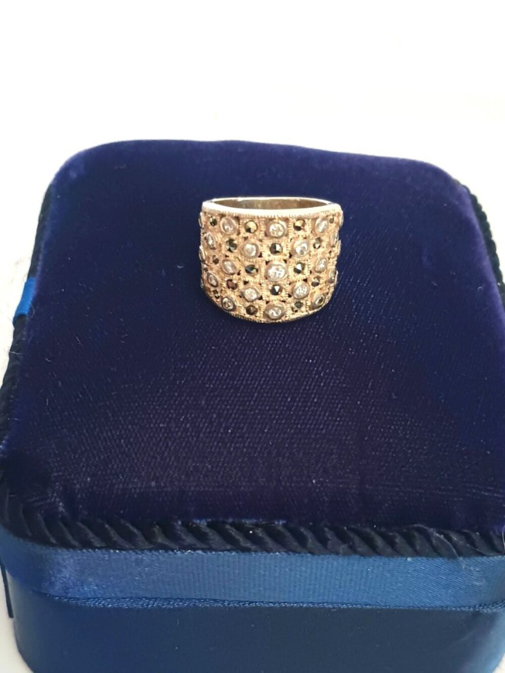 DBJ 925 CZ & Marcasite Ring 6 Vintage Sterling Silver Chunky Boho Wide Band